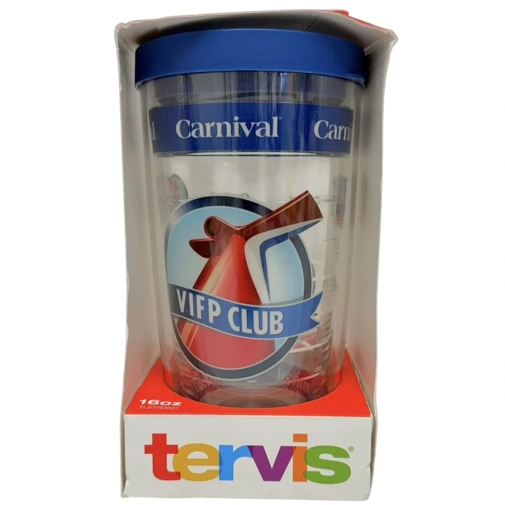 Tervis Tumbler Cup Travel Carnival Cruise Ship Line 16 oz‎ W/ Blue Lid NIB